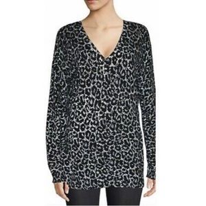 MICHAEL Michael Kors Leopard Print V Neck Sweater Large